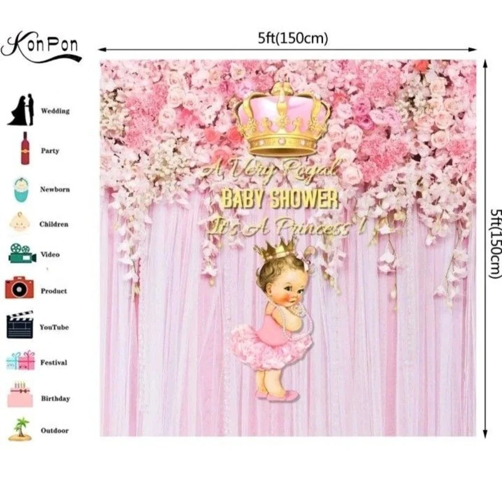 Royal Princess Baby Shower Backdrop Pink Flowers Baby Shower Wedding Background